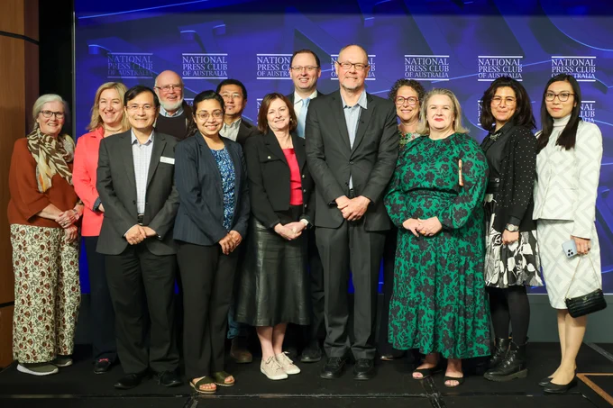 Professor Quentin Grafton with colleagues from the ANU Crawford School for Public Policy following his address 'Retelling Australia’s Water Story - How do we build a more sustainable water future' at the National Press Club of Australia, Thursday, 10 October 2024