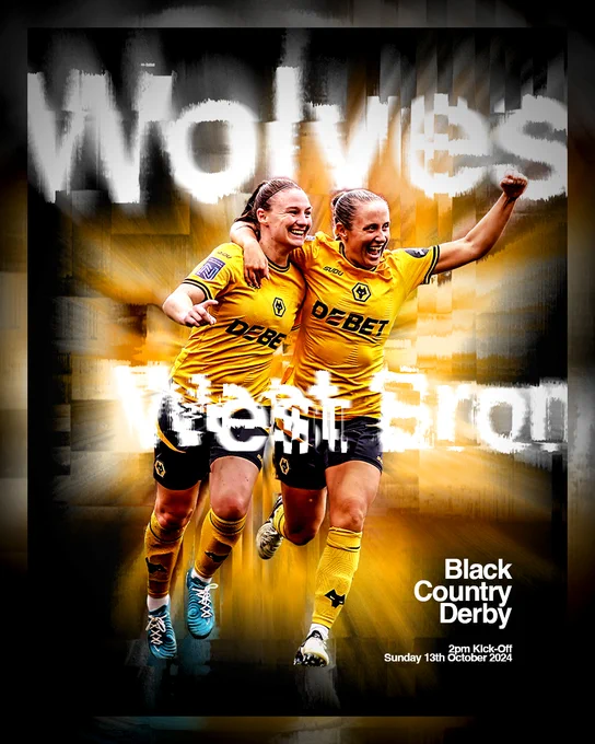 A graphic advertising Wolves Women's Black Country derby clash against West Brom that takes place on Sunday 13th October at 2pm.
