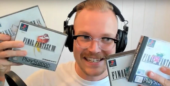 The Measure Pod - Daniel Perry-Reed holding up Final Fantasy 6-9 PlayStation games