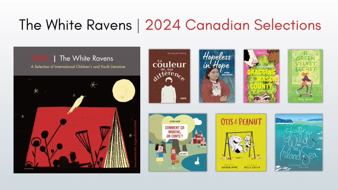 Digital graphic showcases the 2024 Canadian selections of The White Ravens.