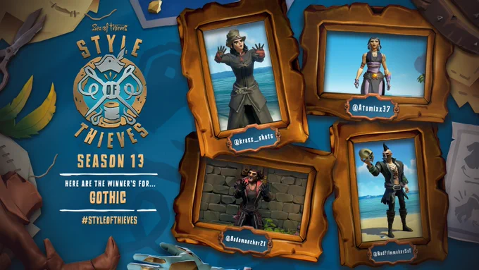 Frames showcasing the winners of the Style of Thieves Season 13 Gothic category.