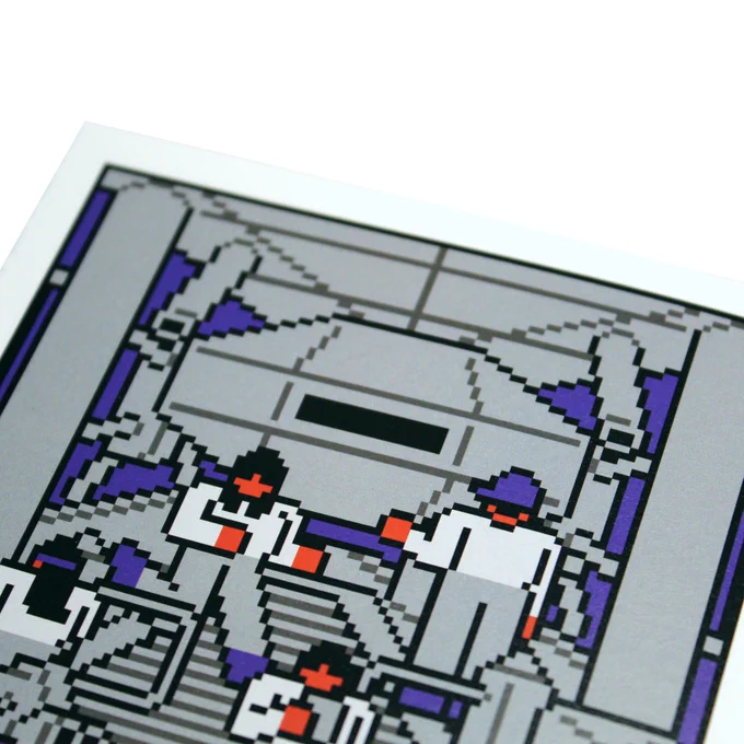 close up showing the blocky, pixel art style.
