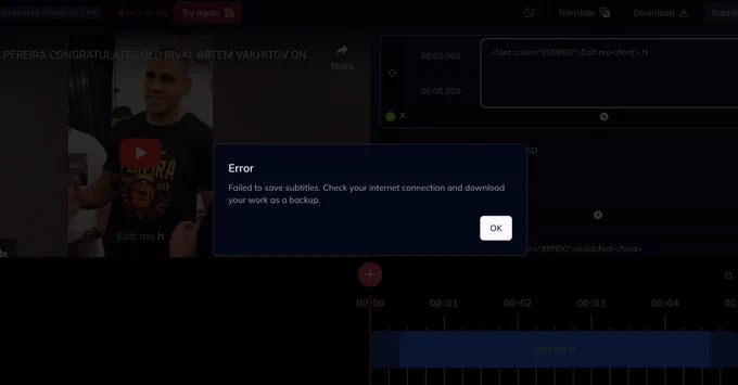 Error when auto-saving captions