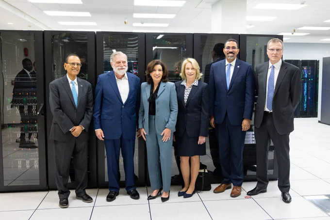 President Tripathi joins Governor Hochul, SUNY Chancellor John King and members of the Empire AI consortium to celebrate the launch of Empire AI at UB.