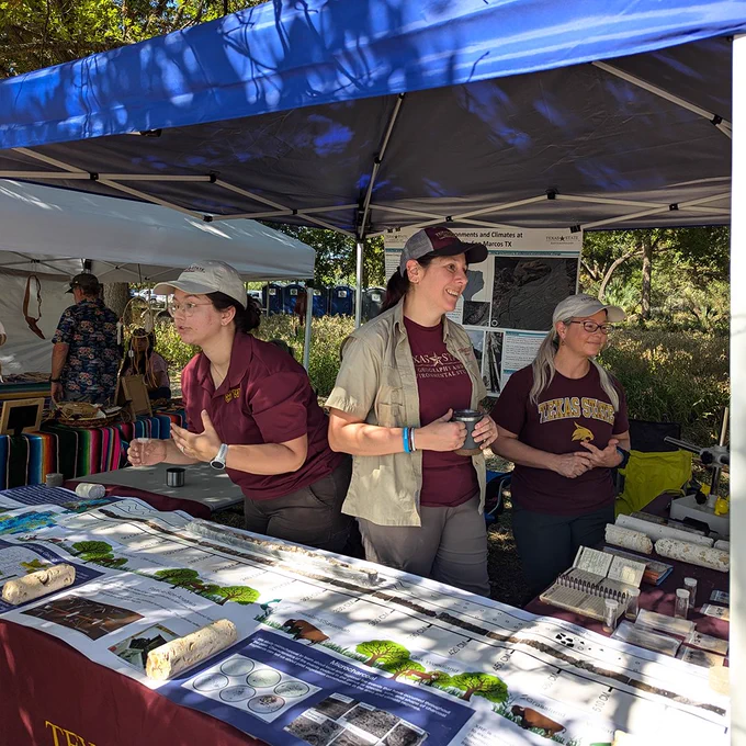 Dr. Heather Smith (Anthropology) and Dr. Sam Krause (Geography and Environmental Studies) and Anthropology MA student Erin Mathison shared ongoing paleoenvironmental research of Spring Lake at the Annual Sacred Springs Powwow