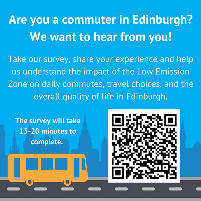 White text overlaid on a blue background with information on the Low Emission Zone (LEZ) commuter survey from the Institute of Occupational Medicine (IOM). 