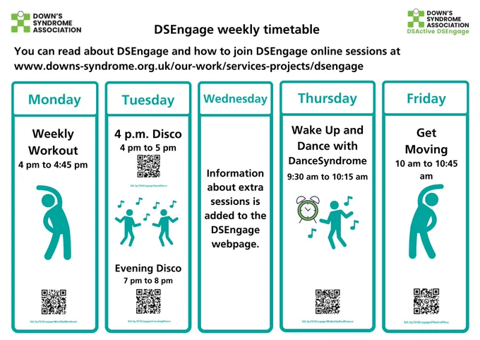 Timetable for our DSEngage weekly sessions.
