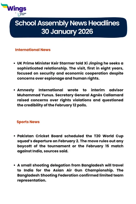 International and Sports News for 30 January 2026