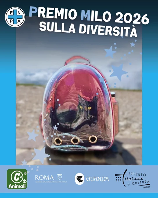 Il Premio Milo, premio letterario in memoria del gattino della scrittrice Costanza Rizzacasa d'Orsogna, protagonista delle sue favole bestseller "Storia di Milo" sulla disabilità e la diversità, tradotte dall'Europa all'Asia, è promosso dall'Ente Nazionale Protezione Animali (ENPA), il Corriere della Sera, il Comune di Roma, l'editore Guanda e l'Istituto Italiano di Cultura di Bangkok. Il termine per inviare racconti e video all'indirizzo premiomilo@enpa.org è il 16 marzo. Il primo premio, per entrambe le sezioni, sarà la pubblicazione sul sito del Corriere della Sera, Corriere.it .

Tutti i dettagli per partecipare si trovano a questo link: https://enpa.org/al-via-la-nuova-edizione-del-premio-milo-concorso-letterario-sulla-diversita/
