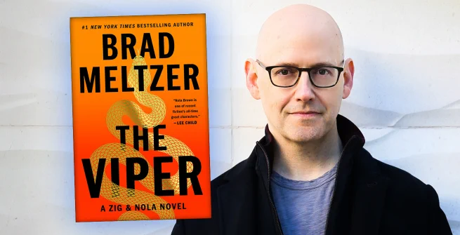 Cover of book The Viper pictured left. Author portrait pictured right.