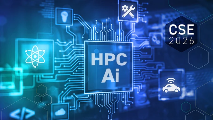 Graphic illustration showing centrality and connection of high-performance computing and artificial intelligence to nuclear fusion, civil engineering, and autonomous vehicle research.