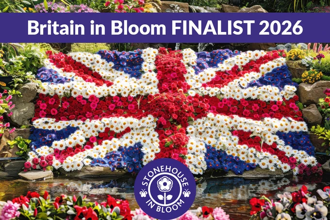 Union Jack flag represented as flowers