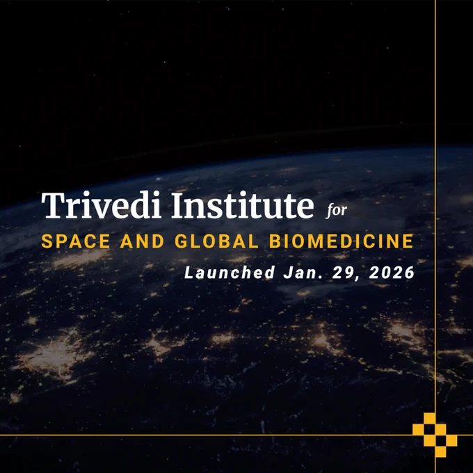 Logo for the Trivedi Institute for Space and Global Biomedicine. Text reads: "Launched Jan. 29, 2026."