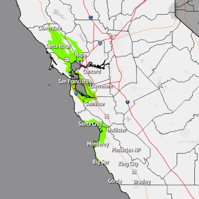 NWS Map of affected flooded areas in Marin County