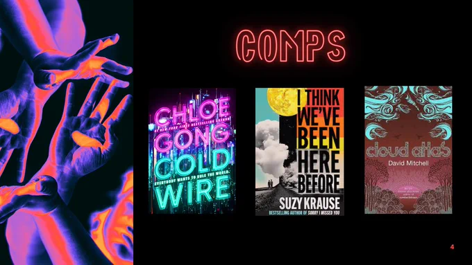 Comps: Coldwire by Chloe Gong, I Think We've Been Here Before by Suzy Krause, and Cloud Atlas by David Mitchell. 