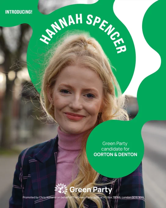 INTRODUCING!
Hannah Spencer
Green Party candidate for GORTON & DENTON
Green Party
Promoted by Chris Williams on behalf of the Green Party, both at PO Box 78066, London SE16 9GQ