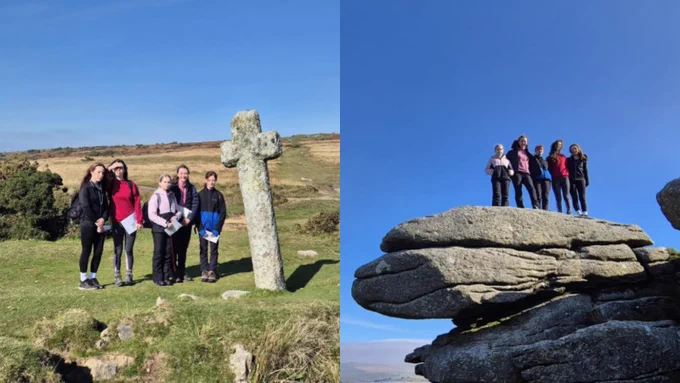 2 photos of young people on expedition.