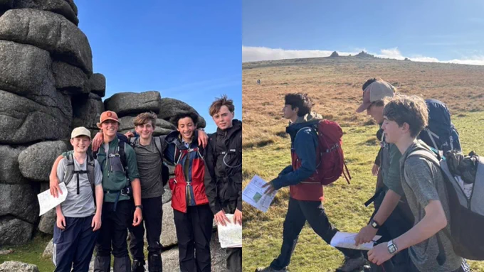 2 photos of young people on expedition.
