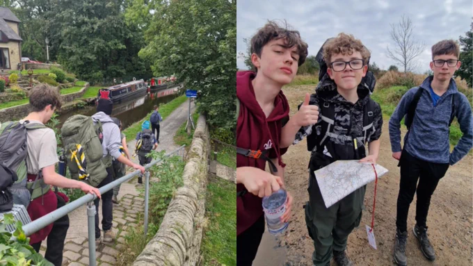 2 photos of young people on expedition.