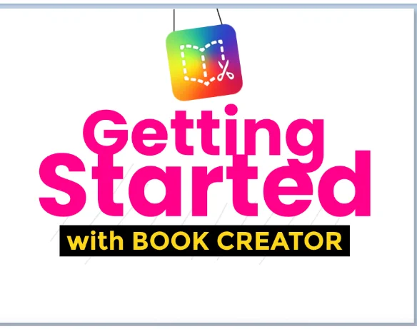 Getting Started with Book Creator" text in bold pink and black, with a colorful Book Creator logo above.