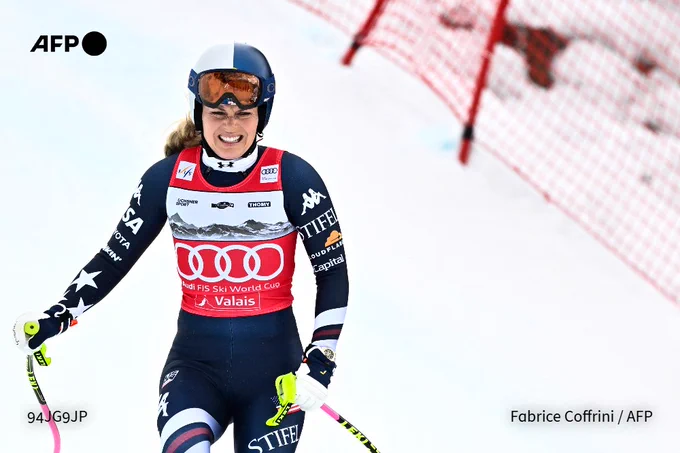 US skier Lindsey Vonn reacts after crashing in the women's downhill race, part of the FIS Alpine Ski World Cup 2025-2026, in Crans-Montana, Switzerland, on January 30, 2026