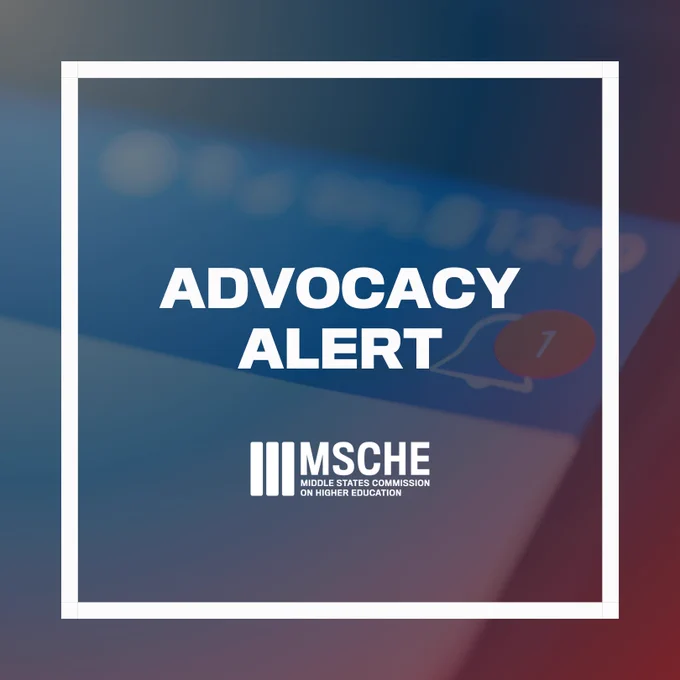 Advocacy Alert. Middle States Commission on Higher Education. The background of the graphic includes a stock image of a phone with a notification bell to represent a news alert.