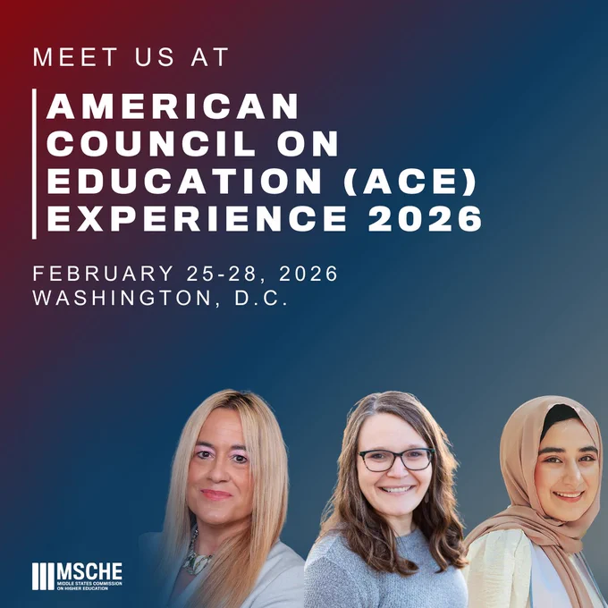 A square graphic with a blue‑to‑red gradient background, featuring three women at the bottom and text inviting to meet us at the American Council on Education Experience 2026 event in Washington, D.C., February 25-28, 2026.