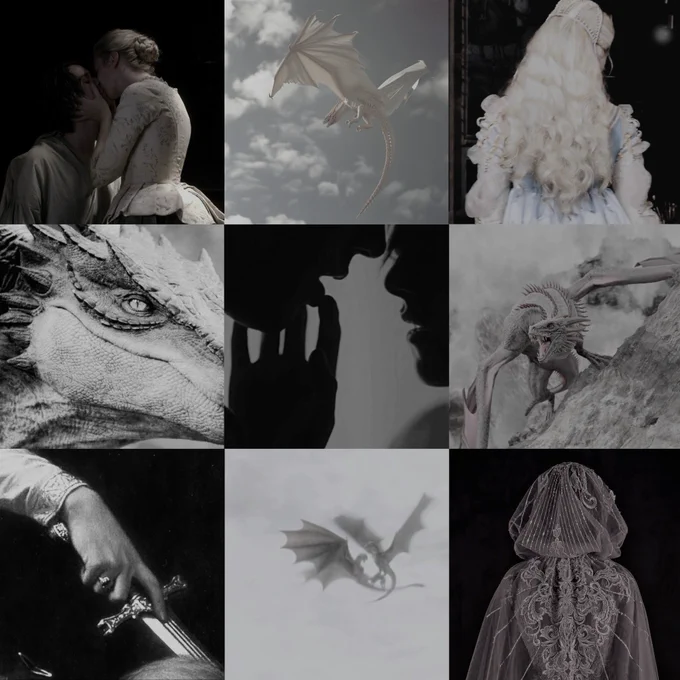 black and white dragon based 9 picture moodboard