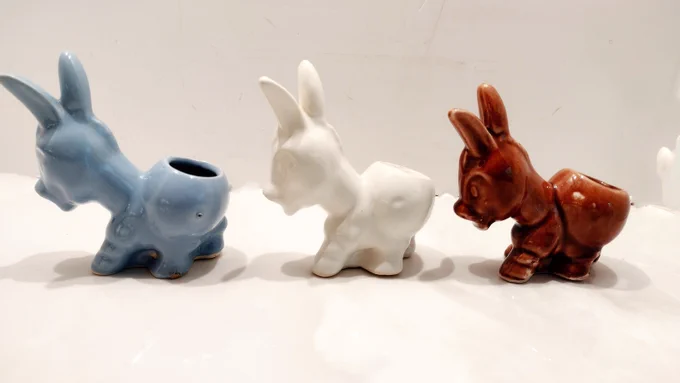 Vintage McCoy Pottery tiny Brown Donkey planter for little succulent plants, oil diffuser or toothpick holder.