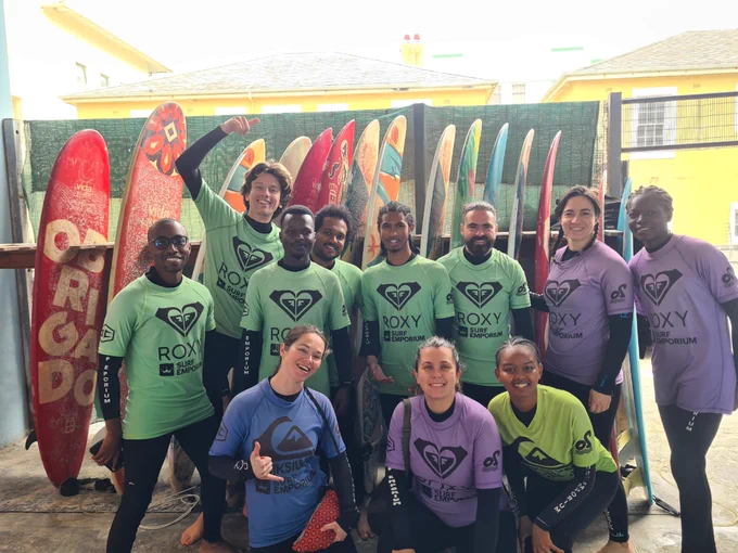 Surfing team before their lesson
