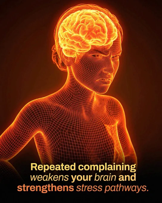 Research shows chronic complaining physically rewires your brain to prioritize stress and negativity.

The way we speak about our daily challenges does more than just vent frustration; it physically alters the architecture of the brain. 

When we engage in chronic complaining, we repeatedly activate neural networks responsible for detecting threats and processing stress.

 Through the biological process of neuroplasticity, these circuits become stronger and more efficient every time they are used. Essentially, the brain learns to become more adept at finding things to be unhappy about, turning a temporary mood into a permanent biological predisposition toward negativity and fear-based thinking.

As these negative pathways become the brain's default setting, individuals often experience a measurable increase in baseline stress levels and emotional volatility. This heightened sensitivity means that even minor inconveniences can trigger an intense stress response.
