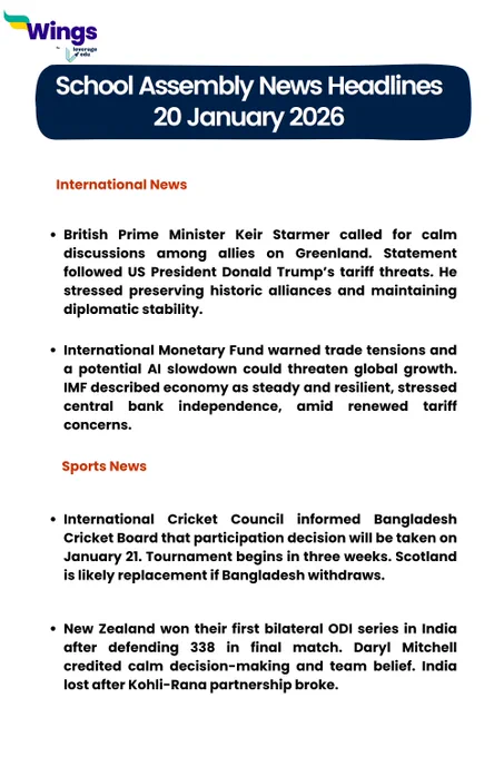International and Sports News: 20 January 2026