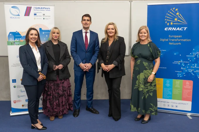 Guests and speakers at the PEACEPLUS launch event for PEACE-Air at ATU in Letterkenny.