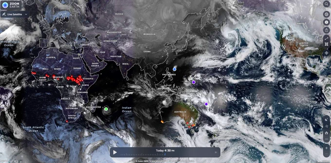 Map of current conditions on planet Earth.