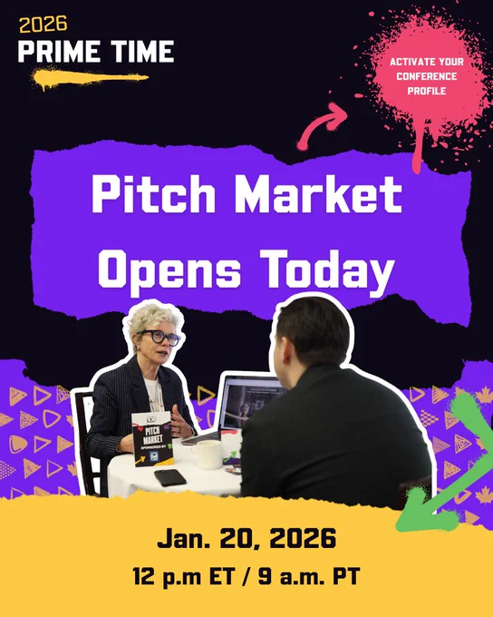 Prime Time Pitch Market registration opens today (Jan 20) at 12 p.m. ET / 9 a.m. PT! Activate your conference profile