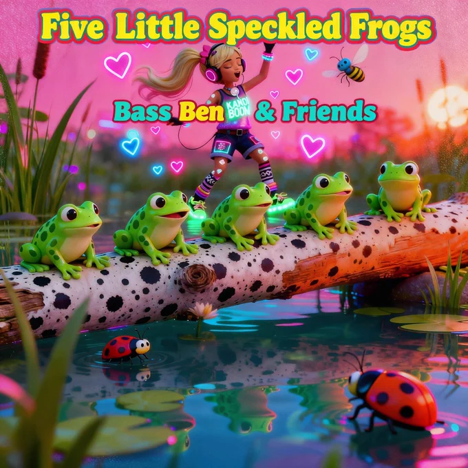 Cover art for the new release of Five Little Speckled Frogs by Bass Ben & Friends