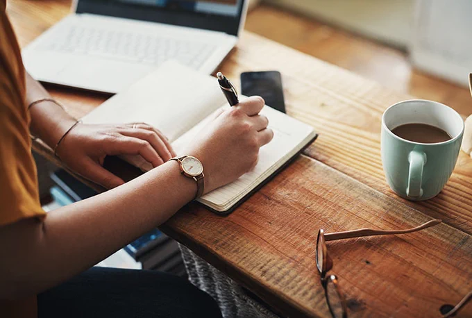 Photo of someone working from home. 