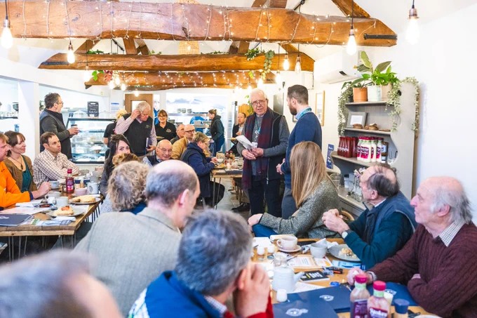 Cllr Paul Claussen gives a talk at the Big Breckland Breakfast.