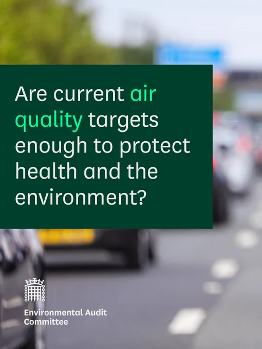 Blurred background image of a traffic jam with text reading: Are current air quality targets enough to protect health and the environment? 