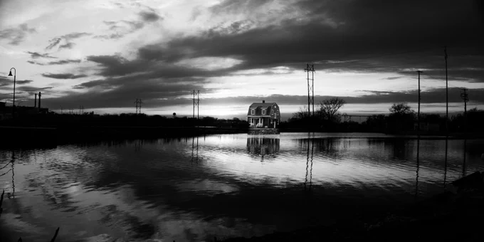 Black and white photo of the locktenders house