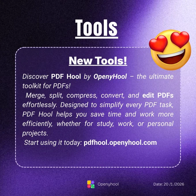 🚀 New Tool Launched!
OpenyHool introduces PDF Hool — a powerful new way to edit, convert & manage PDFs 📄✨
#OpenyHool #PDFHool #NewTool #PDFTools #TechLaunch✨ NEW TOOL ALERT! ✨
Meet PDF Hool — the newest PDF tool by OpenyHool 📄🚀
Smarter. Faster. Easier.
Upgrade the way you work with PDFs today!
#OpenyHool #PDFHool #NewLaunch #NewTool #PDFEditor #DigitalTools🚀 NEW TOOL LAUNCHED!
OpenyHool proudly introduces PDF Hool — our brand new PDF tool built to make PDF tasks simple, fast, and powerful 📄✨
Create, edit, convert, and manage PDFs with ease.
Experience the next level of productivity with PDF Hool!
#OpenyHool #PDFHool #NewTool #PDFTools #Productivity #TechUpdate