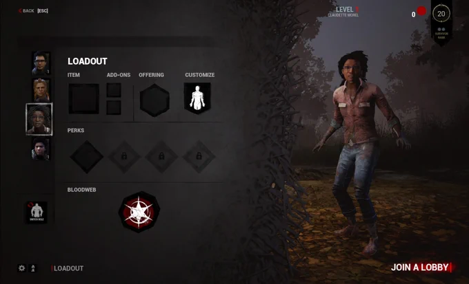 The 2016 version of Dead by Daylight's lobby.
