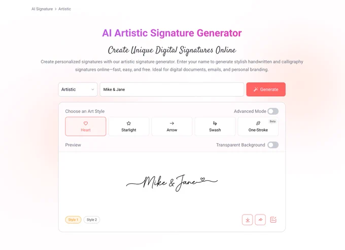 AI Artistic Signature Generator Screenshot