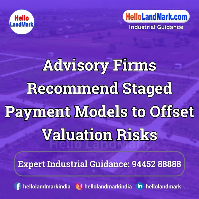 Amid growing concerns over volatile guidance values and fluctuating industrial land prices, advisory firms are increasingly recommending staged payment models to clients. Instead of large lump-sum payments, buyers are advised to structure deals where payments are spread across project milestones or time periods. 

𝐏𝐥𝐞𝐚𝐬𝐞 𝐅𝐨𝐥𝐥𝐨𝐰 & 𝐒𝐡𝐚𝐫𝐞 -𝐇𝐋𝐌 𝐓𝐨𝐮𝐫 𝐨𝐧 𝐒𝐨𝐜𝐢𝐚𝐥 𝐌𝐞𝐝𝐢𝐚 𝐏𝐚𝐠𝐞𝐬:

📞 𝗖𝗮𝗹𝗹 𝘂𝘀 𝘁𝗼𝗱𝗮𝘆: 94 45 28 88 88
🌐 𝗪𝗲𝗯𝘀𝗶𝘁𝗲: https://hellolandmark.com/i-news/
📧 𝗘𝗺𝗮𝗶𝗹 𝗜𝗗: hello@hellolandmark.com
👉 𝗙𝗮𝗰𝗲𝗯𝗼𝗼𝗸: https://www.facebook.com/hellolandmarkindia
👉 𝗜𝗻𝘀𝘁𝗮𝗴𝗿𝗮𝗺: https://www.instagram.com/hellolandmarkindia
👉 𝗟𝗶𝗻𝗸𝗲𝗱𝗜𝗻: https://www.linkedin.com/in/hellolandmark
👉 𝗧𝘄𝗶𝘁𝘁𝗲𝗿/𝗫: https://x.com/hellolandmark
👉 𝗧𝗲𝗹𝗲𝗴𝗿𝗮𝗺: https://t.me/HelloLandMark
👉 𝗪𝗵𝗮𝘁𝘀𝗔𝗽𝗽: https://wa.me/919445288888
👉 𝗪𝗖: https://whatsapp.com/channel/0029VauMMIg59PwPcdSU6u0R
