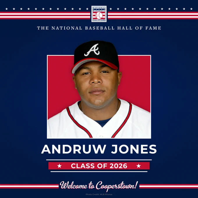 Welcome to Cooperstown Andruw Jones, National Baseball Hall of Fame Class of 2026.
