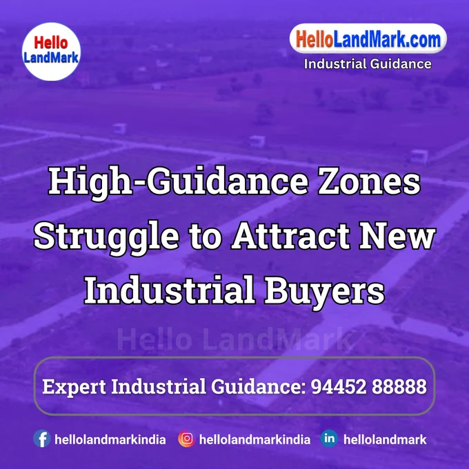 Industrial zones with elevated guidance values are increasingly struggling to attract new buyers, despite strong overall market interest in manufacturing and logistics expansion. High guidance rates, which dictate the minimum official price for land transactions, have pushed acquisition costs beyond what many industries consider viable.

𝐏𝐥𝐞𝐚𝐬𝐞 𝐅𝐨𝐥𝐥𝐨𝐰 & 𝐒𝐡𝐚𝐫𝐞 -𝐇𝐋𝐌 𝐓𝐨𝐮𝐫 𝐨𝐧 𝐒𝐨𝐜𝐢𝐚𝐥 𝐌𝐞𝐝𝐢𝐚 𝐏𝐚𝐠𝐞𝐬:

📞 𝗖𝗮𝗹𝗹 𝘂𝘀 𝘁𝗼𝗱𝗮𝘆: 94 45 28 88 88
🌐 𝗪𝗲𝗯𝘀𝗶𝘁𝗲: https://hellolandmark.com/i-news/
📧 𝗘𝗺𝗮𝗶𝗹 𝗜𝗗: hello@hellolandmark.com
👉 𝗙𝗮𝗰𝗲𝗯𝗼𝗼𝗸: https://www.facebook.com/hellolandmarkindia
👉 𝗜𝗻𝘀𝘁𝗮𝗴𝗿𝗮𝗺: https://www.instagram.com/hellolandmarkindia
👉 𝗟𝗶𝗻𝗸𝗲𝗱𝗜𝗻: https://www.linkedin.com/in/hellolandmark
👉 𝗧𝘄𝗶𝘁𝘁𝗲𝗿/𝗫: https://x.com/hellolandmark
👉 𝗧𝗲𝗹𝗲𝗴𝗿𝗮𝗺: https://t.me/HelloLandMark
👉 𝗪𝗵𝗮𝘁𝘀𝗔𝗽𝗽: https://wa.me/919445288888
👉 𝗪𝗖: https://whatsapp.com/channel/0029VauMMIg59PwPcdSU6u0R
