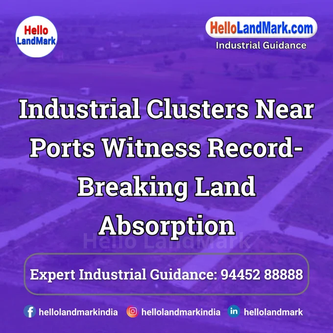 Industrial clusters located near major ports are witnessing record-breaking land absorption rates, driven by surging demand for logistics, warehousing, and export-oriented manufacturing. Proximity to ports reduces transportation costs and improves supply chain efficiency, making these zones highly attractive for industries looking to scale quickly.

𝐏𝐥𝐞𝐚𝐬𝐞 𝐅𝐨𝐥𝐥𝐨𝐰 & 𝐒𝐡𝐚𝐫𝐞 -𝐇𝐋𝐌 𝐓𝐨𝐮𝐫 𝐨𝐧 𝐒𝐨𝐜𝐢𝐚𝐥 𝐌𝐞𝐝𝐢𝐚 𝐏𝐚𝐠𝐞𝐬:

📞 𝗖𝗮𝗹𝗹 𝘂𝘀 𝘁𝗼𝗱𝗮𝘆: 94 45 28 88 88
🌐 𝗪𝗲𝗯𝘀𝗶𝘁𝗲: https://hellolandmark.com/i-news/
📧 𝗘𝗺𝗮𝗶𝗹 𝗜𝗗: hello@hellolandmark.com
👉 𝗙𝗮𝗰𝗲𝗯𝗼𝗼𝗸: https://www.facebook.com/hellolandmarkindia
👉 𝗜𝗻𝘀𝘁𝗮𝗴𝗿𝗮𝗺: https://www.instagram.com/hellolandmarkindia
👉 𝗟𝗶𝗻𝗸𝗲𝗱𝗜𝗻: https://www.linkedin.com/in/hellolandmark
👉 𝗧𝘄𝗶𝘁𝘁𝗲𝗿/𝗫: https://x.com/hellolandmark
👉 𝗧𝗲𝗹𝗲𝗴𝗿𝗮𝗺: https://t.me/HelloLandMark
👉 𝗪𝗵𝗮𝘁𝘀𝗔𝗽𝗽: https://wa.me/919445288888
👉 𝗪𝗖: https://whatsapp.com/channel/0029VauMMIg59PwPcdSU6u0R
