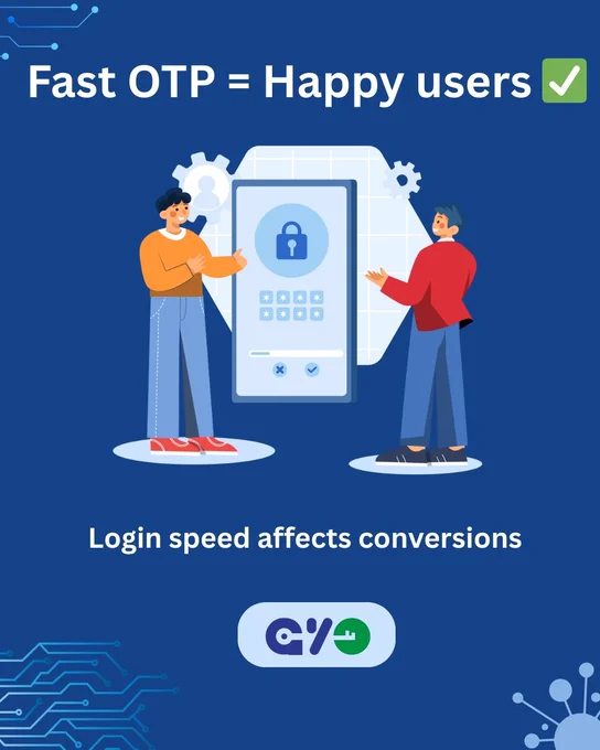 Illustration of a secure mobile login screen showing fast OTP authentication and happy users.