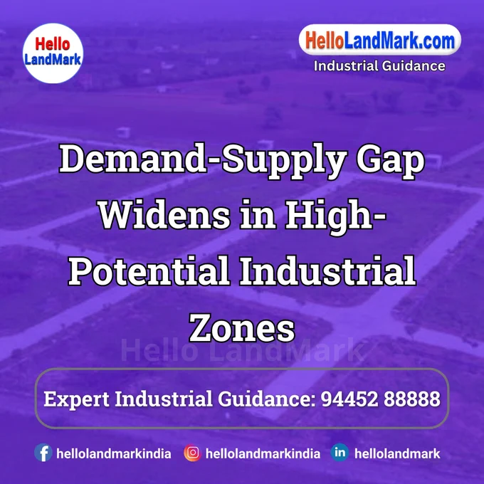 In several high-potential industrial zones, a widening demand-supply gap is emerging as industrial activity outpaces the availability of ready-to-develop land. Factors such as rising domestic manufacturing, foreign direct investment inflows, and government-led infrastructure initiatives are fueling unprecedented land demand.

𝐏𝐥𝐞𝐚𝐬𝐞 𝐅𝐨𝐥𝐥𝐨𝐰 & 𝐒𝐡𝐚𝐫𝐞 -𝐇𝐋𝐌 𝐓𝐨𝐮𝐫 𝐨𝐧 𝐒𝐨𝐜𝐢𝐚𝐥 𝐌𝐞𝐝𝐢𝐚 𝐏𝐚𝐠𝐞𝐬:

📞 𝗖𝗮𝗹𝗹 𝘂𝘀 𝘁𝗼𝗱𝗮𝘆: 94 45 28 88 88
🌐 𝗪𝗲𝗯𝘀𝗶𝘁𝗲: https://hellolandmark.com/i-news/
📧 𝗘𝗺𝗮𝗶𝗹 𝗜𝗗: hello@hellolandmark.com
👉 𝗙𝗮𝗰𝗲𝗯𝗼𝗼𝗸: https://www.facebook.com/hellolandmarkindia
👉 𝗜𝗻𝘀𝘁𝗮𝗴𝗿𝗮𝗺: https://www.instagram.com/hellolandmarkindia
👉 𝗟𝗶𝗻𝗸𝗲𝗱𝗜𝗻: https://www.linkedin.com/in/hellolandmark
👉 𝗧𝘄𝗶𝘁𝘁𝗲𝗿/𝗫: https://x.com/hellolandmark
👉 𝗧𝗲𝗹𝗲𝗴𝗿𝗮𝗺: https://t.me/HelloLandMark
👉 𝗪𝗵𝗮𝘁𝘀𝗔𝗽𝗽: https://wa.me/919445288888
👉 𝗪𝗖: https://whatsapp.com/channel/0029VauMMIg59PwPcdSU6u0R

