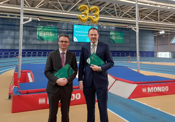 Pic shows Minsters O'Donovan & McConalogue at today's announcement in Sport Ireland of a record investment of €33.36 million in core funding support to sporting organisations for 2026
